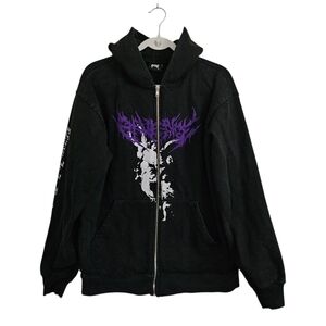 Revenge Hoodie Mens Large Black Creator's Hands Arch Logo Zip-Up Jacket Sweater